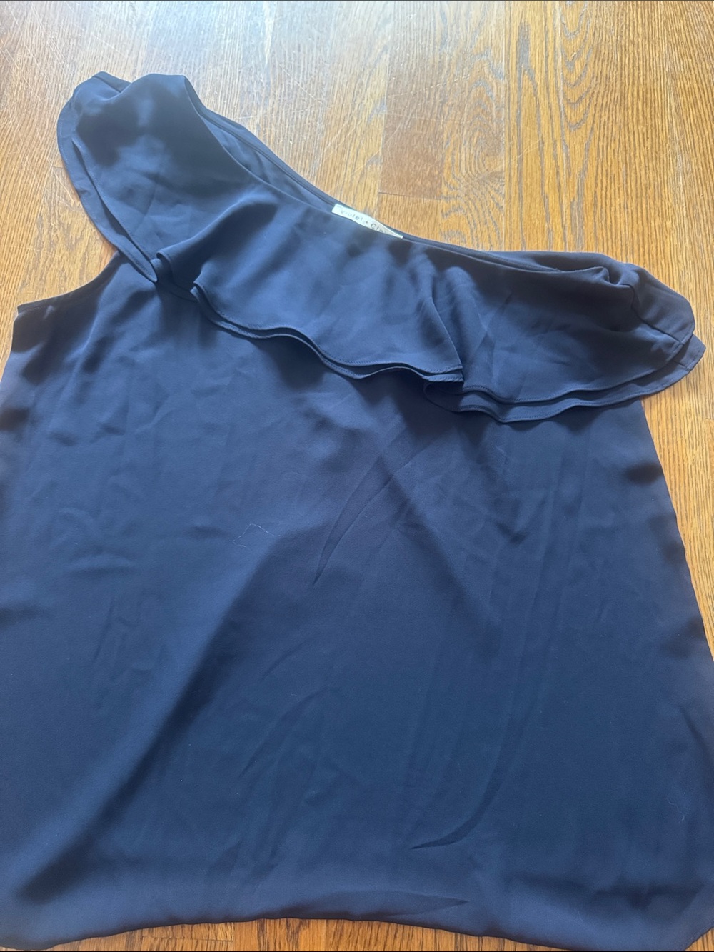 Violet & Claire Navy Ruffled One-Shoulder Top NWOT
